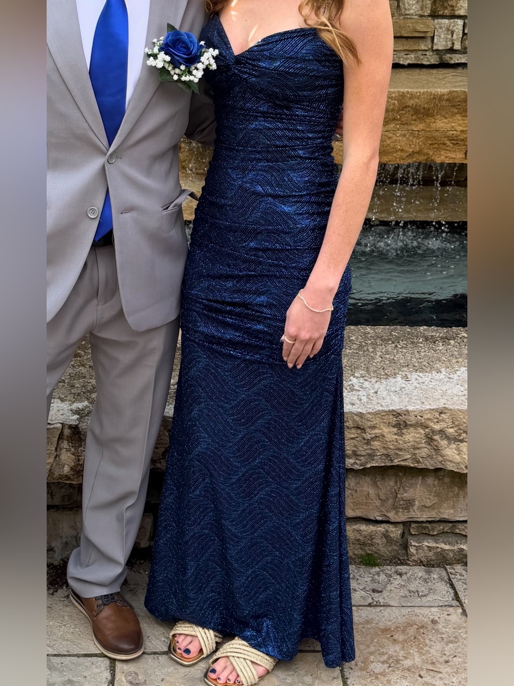 Windsor Navy Sparkle Ruched Prom Gown - Picture 3 of 7